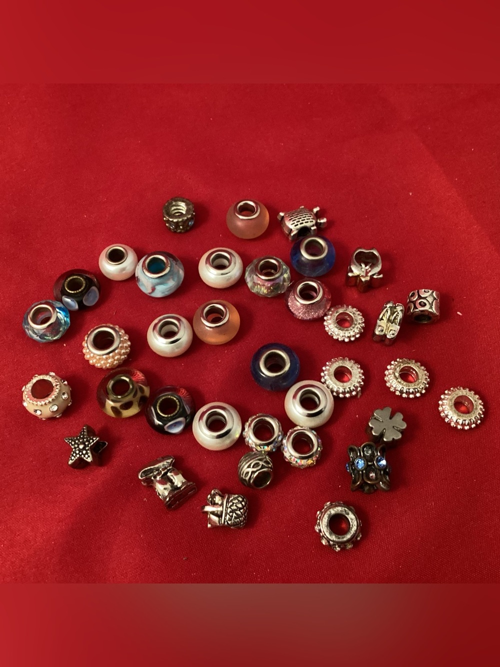 78 grams of Silvertone and Multicolor European-Style Charm Beads
